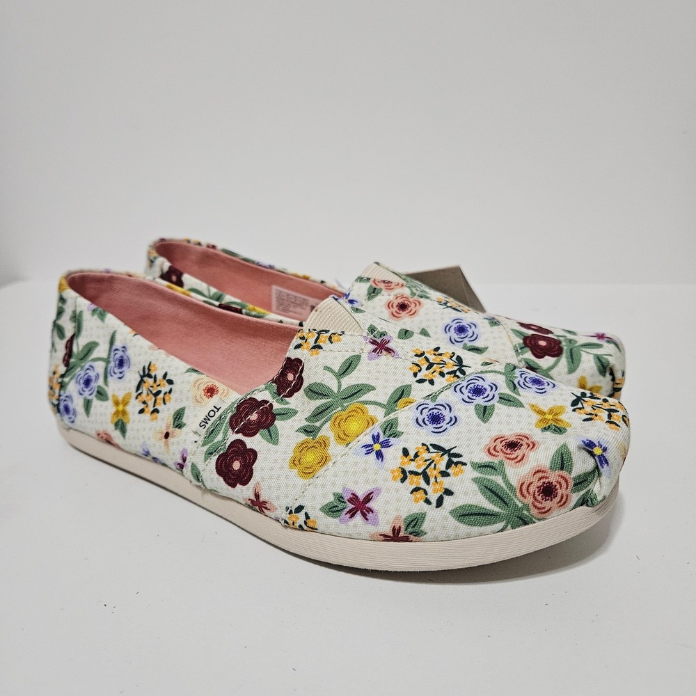 Toms Women Alpargata Shoes 6.5 Natural Autumn Floral Organic Cotton Earthwise